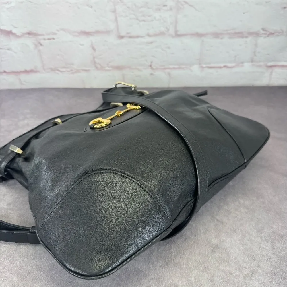 Gucci Sakai Calfskin Horsebit 1955 Cinch Top Messenger Bag Black - Picture 5 of 16